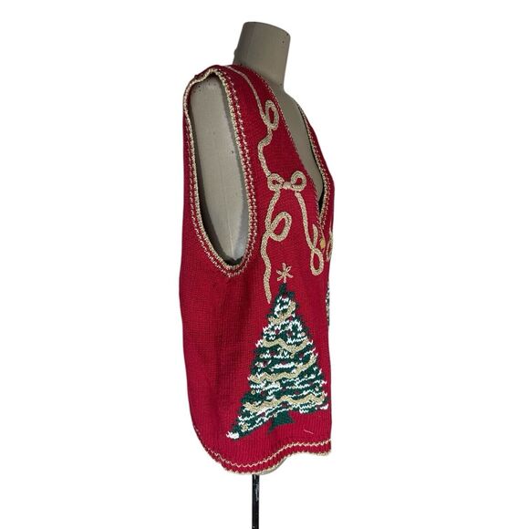 Hand Knit Christmas Tree Cardigan Sweater Vest - Picture 5 of 6